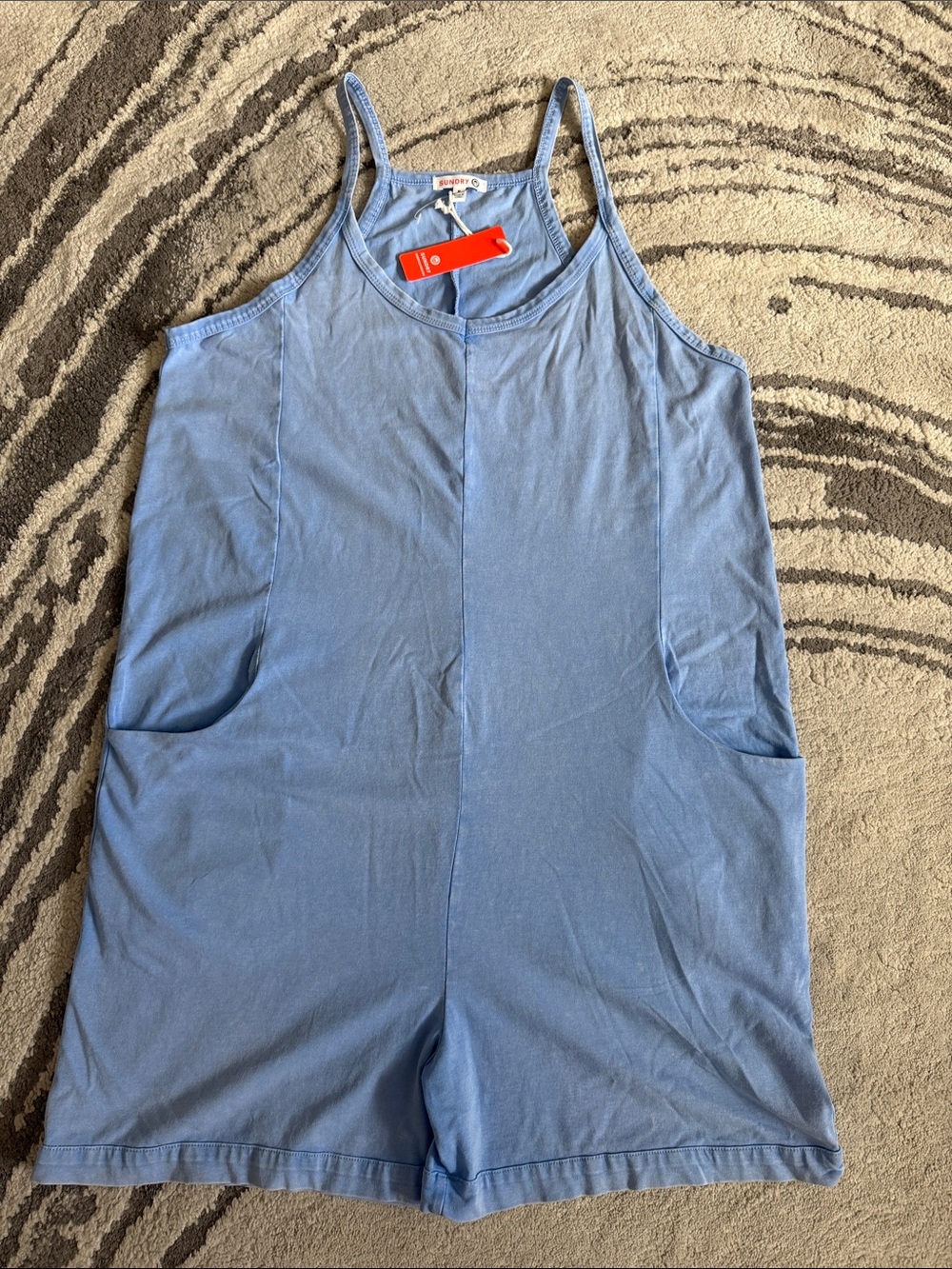 Sundry Sky Blue Sleeveless Romper with Pockets